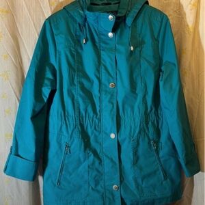 Mackintosh New England Womens Med Petite Blue Removable Hood Snap Classic Jacket